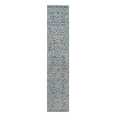 Transitional Wool & Silk Hand Loomed Rug Blue No Border 2.6X12.0 -O063509