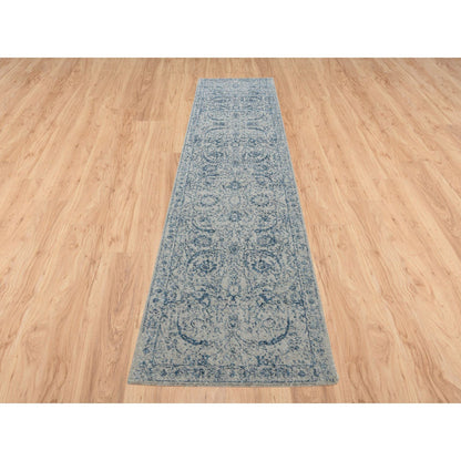 Transitional Wool & Silk Hand Loomed Rug Blue No Border 2.6X12.0 -O063509
