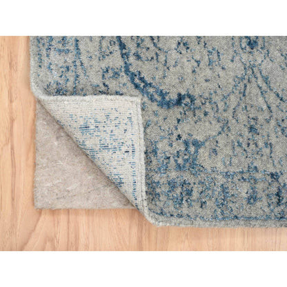 Transitional Wool & Silk Hand Loomed Rug Blue No Border 2.6X12.0 -O063509