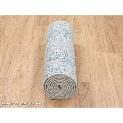 Transitional Wool & Silk Hand Loomed Rug Blue No Border 2.6X12.0 -O063509