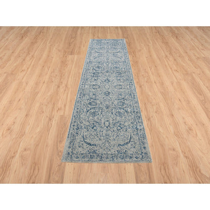 Transitional Wool & Silk Hand Loomed Rug Blue No Border 2.6X10.0 -O063511