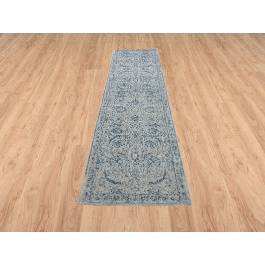 Transitional Wool & Silk Hand Loomed Rug Blue No Border 2.6X10.0 -O063511