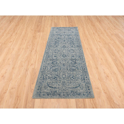 Transitional Wool & Silk Hand Loomed Rug Blue No Border 2.6X8.1 -O063514