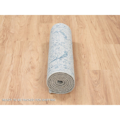 Transitional Wool & Silk Hand Loomed Rug Blue No Border 2.6X8.1 -O063514