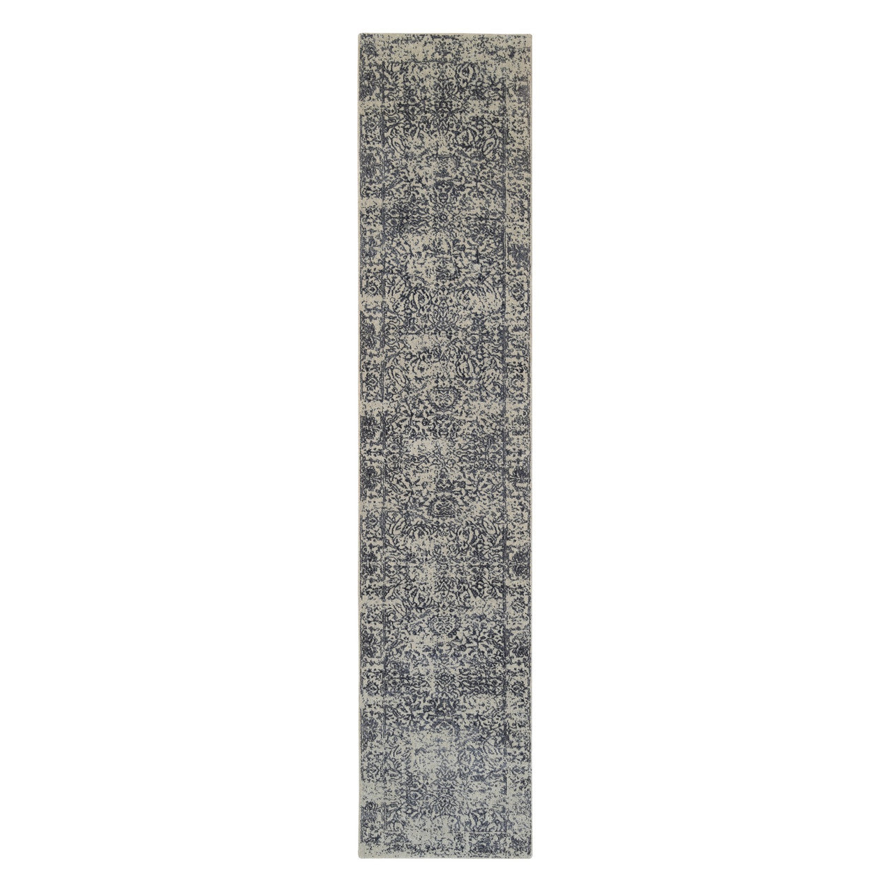 Gray 2'7" x 12'2" Modern and Contemporary Handloom Wool/Silk Rug - Sku: O063515