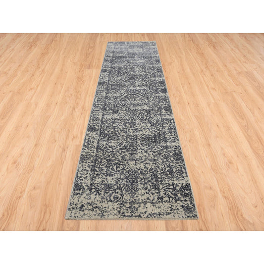 Modern and Contemporary Wool & Silk Hand Loomed Rug Grey No Border 2.7X12.2 -O063515