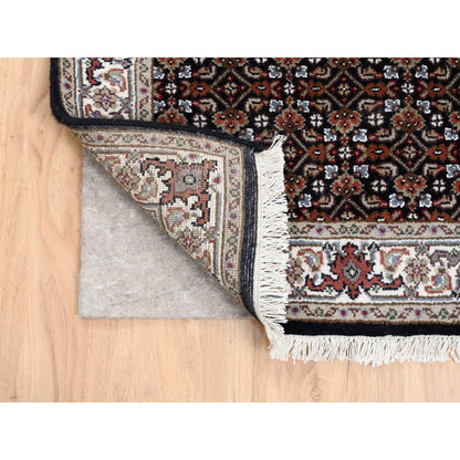 Fine Oriental Wool Hand Knotted Rug Black Ivory 2.5X20.0 -O063530
