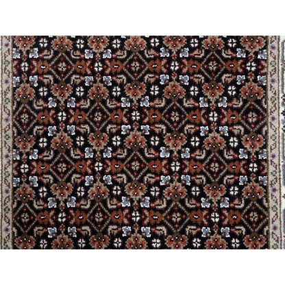 Fine Oriental Wool Hand Knotted Rug Black Ivory 2.5X20.0 -O063530