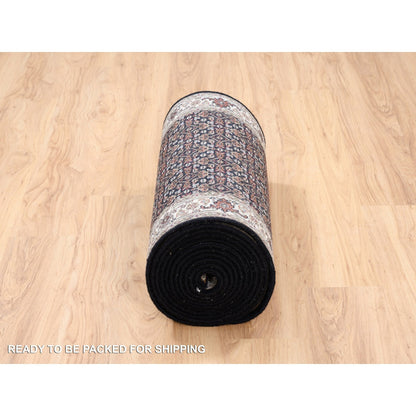 Fine Oriental Wool Hand Knotted Rug Black Ivory 2.5X20.0 -O063530