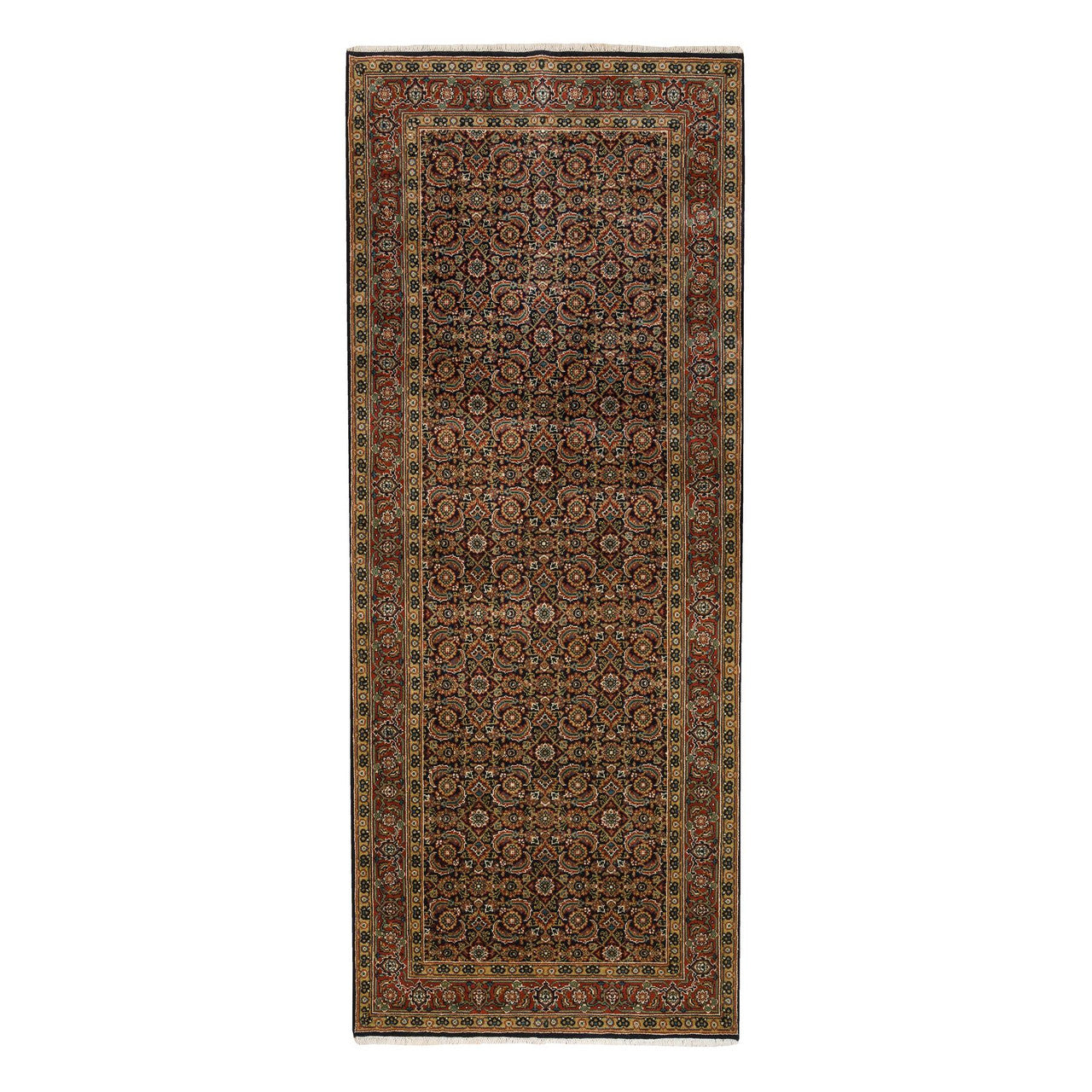 Fine Oriental Wool Hand Knotted Rug Black Red 4.0X10.1 -O063540