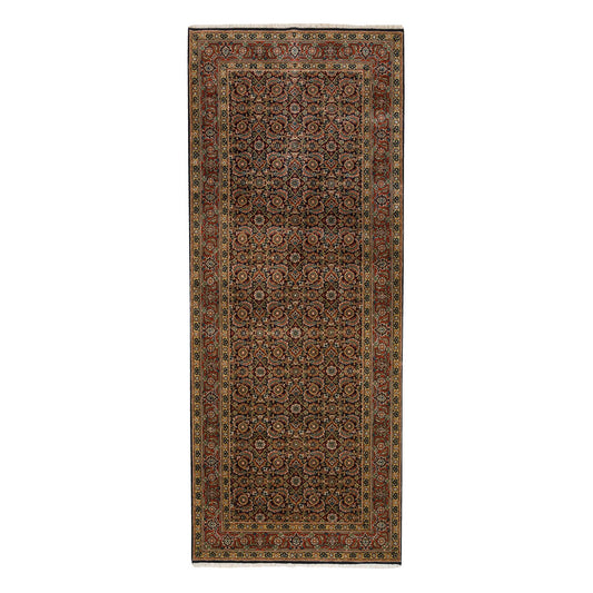 Fine Oriental Wool Hand Knotted Rug Black Red 4.0X10.1 -O063540