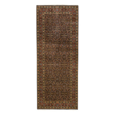 Fine Oriental Wool Hand Knotted Rug Black Red 4.0X10.1 -O063540