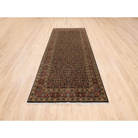 Fine Oriental Wool Hand Knotted Rug Black Red 4.0X10.1 -O063540