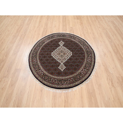 Fine Oriental Wool Hand Knotted Rug Black Black 5.0X5.0 -O063543