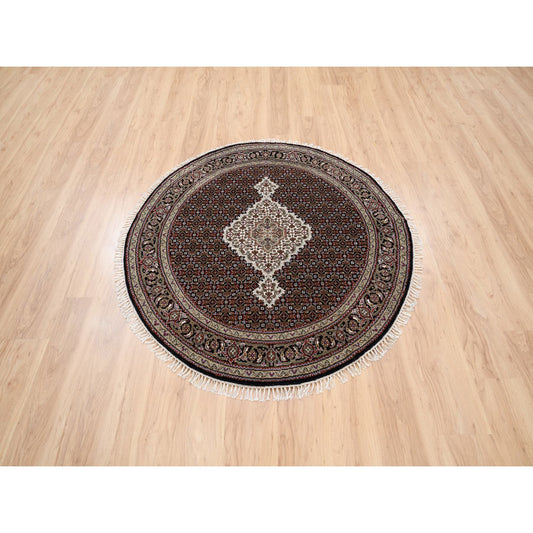 Fine Oriental Wool Hand Knotted Rug Black Black 5.0X5.0 -O063543