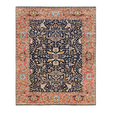 Heriz Wool Hand Knotted Rug Blue Orange 8.1X10.1 -O063546