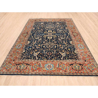 Heriz Wool Hand Knotted Rug Blue Orange 8.1X10.1 -O063546