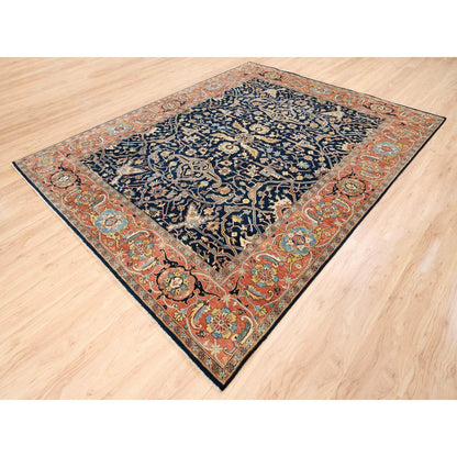Heriz Wool Hand Knotted Rug Blue Orange 8.1X10.1 -O063546