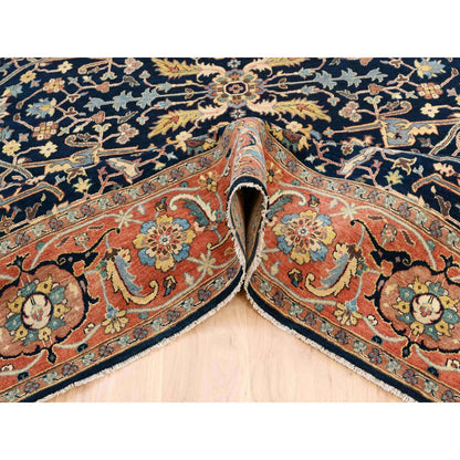 Heriz Wool Hand Knotted Rug Blue Orange 8.1X10.1 -O063546