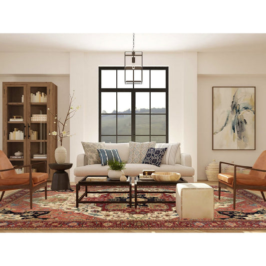 Heriz Wool Hand Knotted Rug Beige Red 10.1X15.9 -O063549