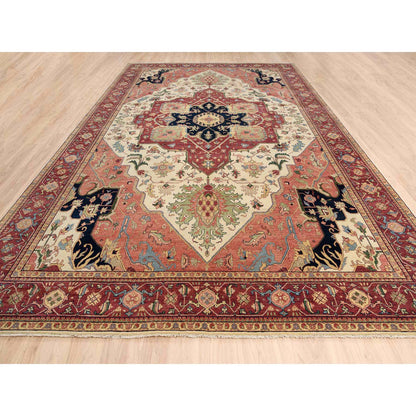Heriz Wool Hand Knotted Rug Beige Red 10.1X15.9 -O063549
