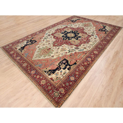 Heriz Wool Hand Knotted Rug Beige Red 10.1X15.9 -O063549