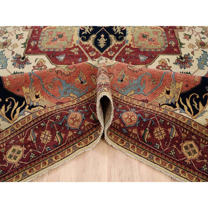 Heriz Wool Hand Knotted Rug Beige Red 10.1X15.9 -O063549