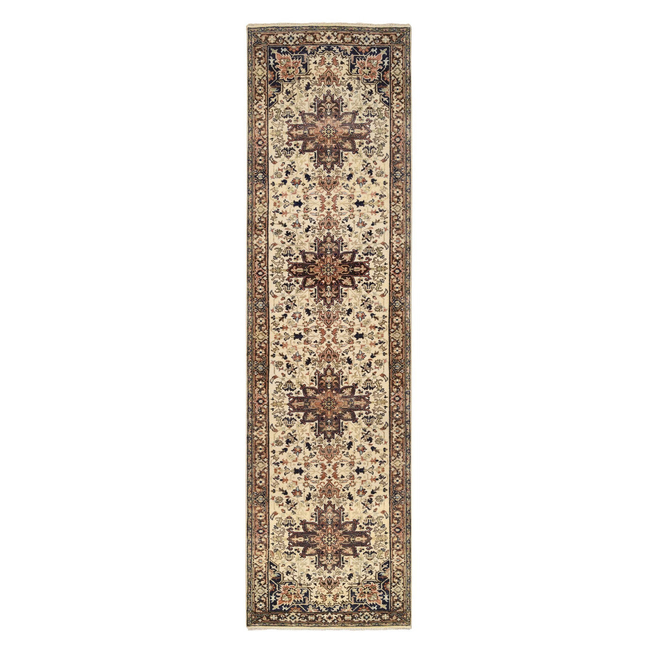 Beige 2'7" x 10'3" Heriz Hand knotted Wool Rug -O063588