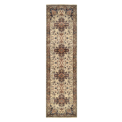 Heriz Wool Hand Knotted Rug Beige Black 2.7X10.3 -O063588