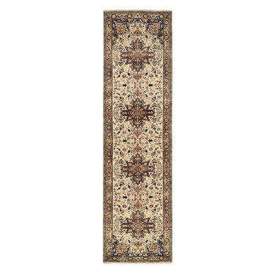 Heriz Wool Hand Knotted Rug Beige Black 2.7X10.3 -O063588