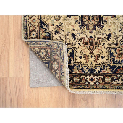 Heriz Wool Hand Knotted Rug Beige Black 2.7X10.3 -O063588