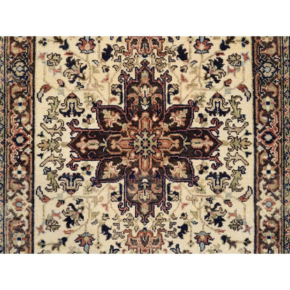 Heriz Wool Hand Knotted Rug Beige Black 2.7X10.3 -O063588