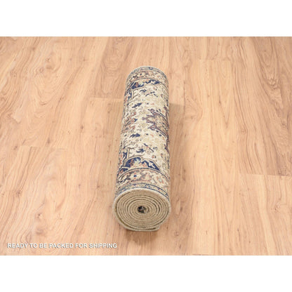 Heriz Wool Hand Knotted Rug Beige Black 2.7X10.3 -O063588