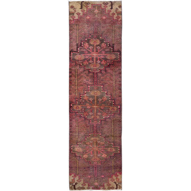 Overdyed & Vintage Wool Hand Knotted Rug Pink 2.4x8.9 -O0635
