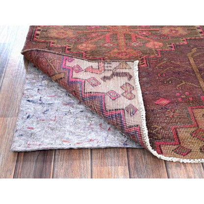 Overdyed & Vintage Wool Hand Knotted Rug Pink 2.4x8.9 -O0635