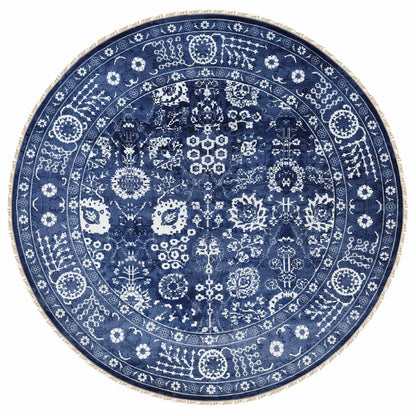 Transitional Wool & Silk Hand Knotted Rug Blue Denim Blue 11.10X11.10 -O063602