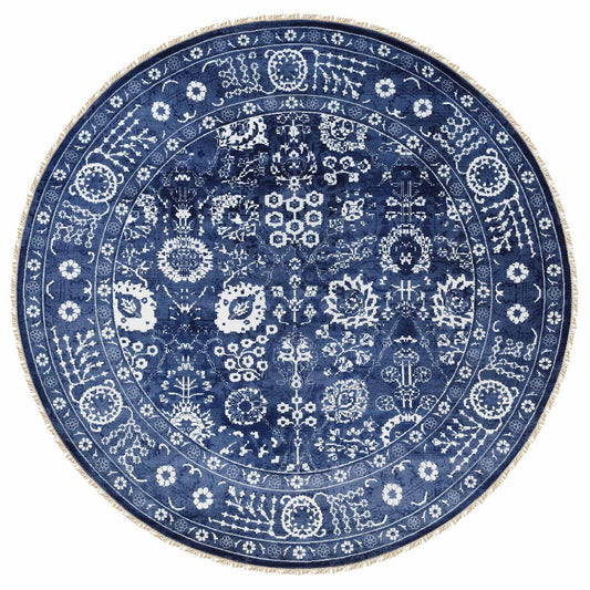 Transitional Wool & Silk Hand Knotted Rug Blue Denim Blue 11.10X11.10 -O063602