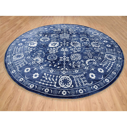Transitional Wool & Silk Hand Knotted Rug Blue Denim Blue 11.10X11.10 -O063602