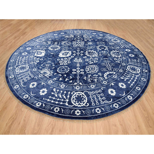 Transitional Wool & Silk Hand Knotted Rug Blue Denim Blue 11.10X11.10 -O063602