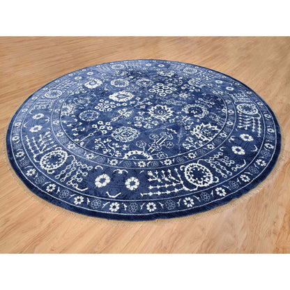 Transitional Wool & Silk Hand Knotted Rug Blue Denim Blue 11.10X11.10 -O063602
