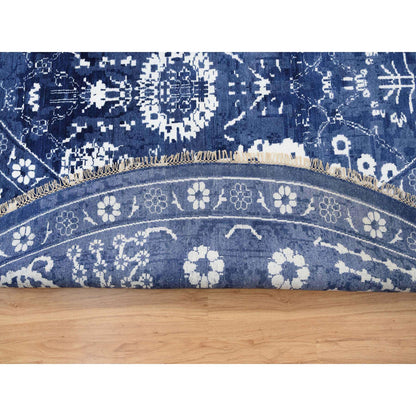 Transitional Wool & Silk Hand Knotted Rug Blue Denim Blue 11.10X11.10 -O063602