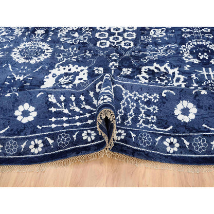 Transitional Wool & Silk Hand Knotted Rug Blue Denim Blue 11.10X11.10 -O063602