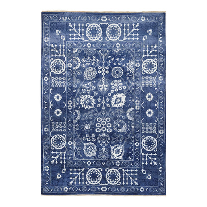 Transitional Wool & Silk Hand Knotted Rug Blue Denim Blue 6.0X8.10 -O063603