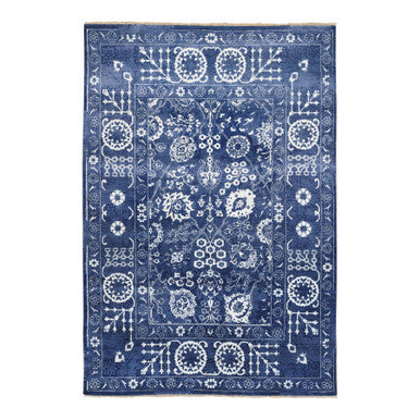 Transitional Wool & Silk Hand Knotted Rug Blue Denim Blue 6.0X8.10 -O063603