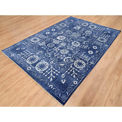 Transitional Wool & Silk Hand Knotted Rug Blue Denim Blue 6.0X8.10 -O063603