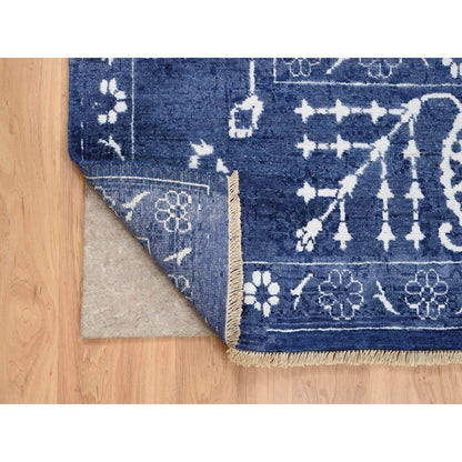 Transitional Wool & Silk Hand Knotted Rug Blue Denim Blue 6.0X8.10 -O063603