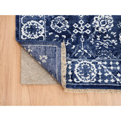 Transitional Wool & Silk Hand Knotted Rug Blue Denim Blue 2.6X23.10 -O063605