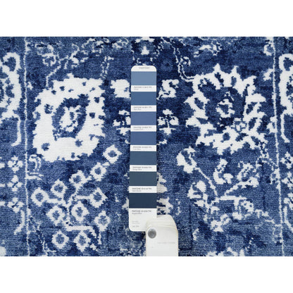 Transitional Wool & Silk Hand Knotted Rug Blue Denim Blue 2.6X23.10 -O063605