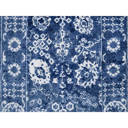 Transitional Wool & Silk Hand Knotted Rug Blue Denim Blue 2.6X23.10 -O063605