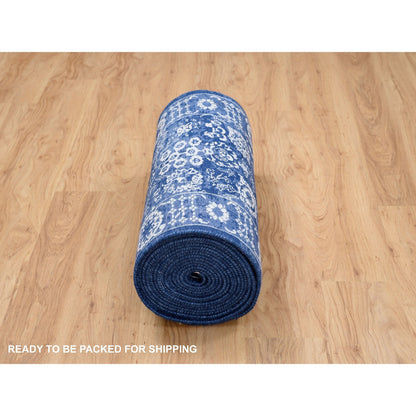 Transitional Wool & Silk Hand Knotted Rug Blue Denim Blue 2.6X23.10 -O063605